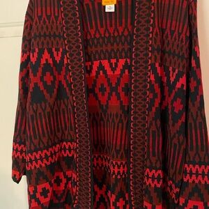 Ruby Rd Red and Black Geometric Cardigan Sweater